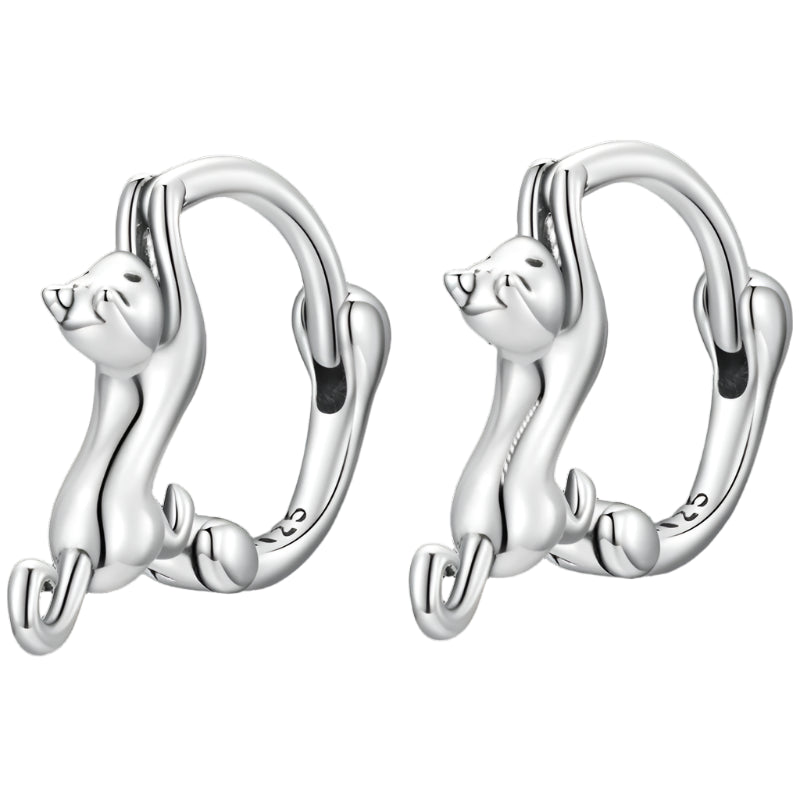 Sterling Silver Cute Cat Earrings Oxidation Shining Ear Bells Hypoallergenic for Women - PeticaDeals