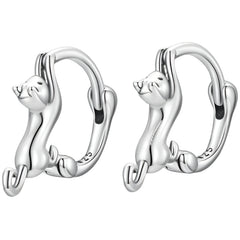 Sterling Silver Cute Cat Earrings Oxidation Shining Ear Bells Hypoallergenic for Women - PeticaDeals