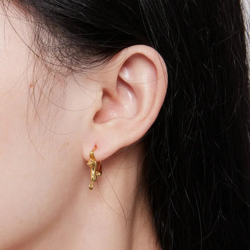 Sterling Silver Cute Cat Earrings Oxidation Shining Ear Bells Hypoallergenic for Women - PeticaDeals