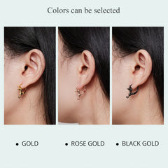 Sterling Silver Cute Cat Earrings Oxidation Shining Ear Bells Hypoallergenic for Women - PeticaDeals
