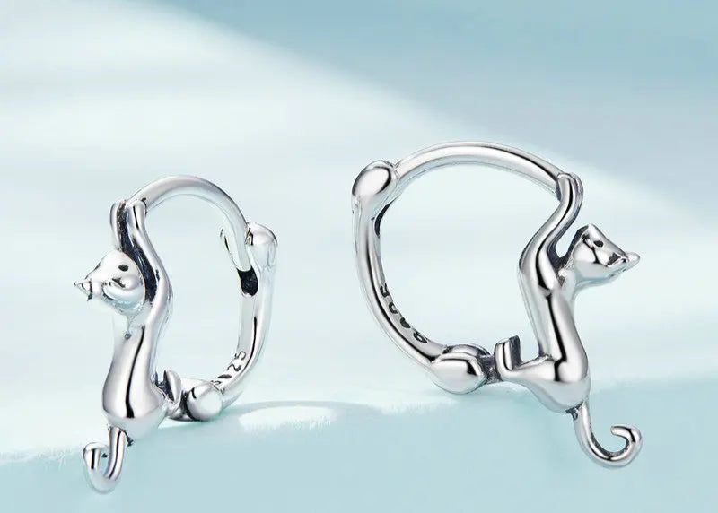 Sterling Silver Cute Cat Earrings Oxidation Shining Ear Bells Hypoallergenic for Women - PeticaDeals