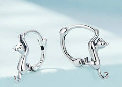 Sterling Silver Cute Cat Earrings Oxidation Shining Ear Bells Hypoallergenic for Women - PeticaDeals