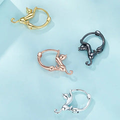 Sterling Silver Cute Cat Earrings Oxidation Shining Ear Bells Hypoallergenic for Women - PeticaDeals