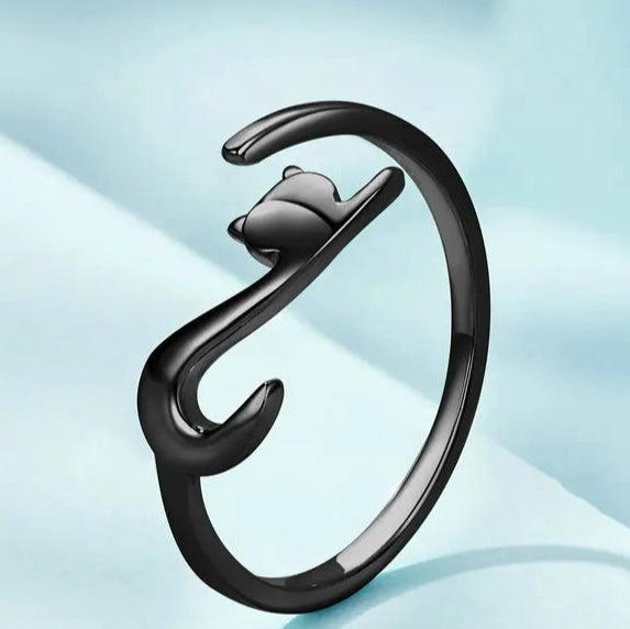Sterling Silver Cute Cat Open Ring  3 Colors Adjustable Plated Platinum - PeticaDeals