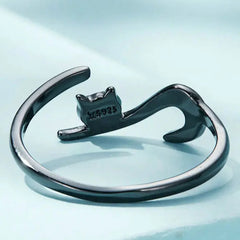 Sterling Silver Cute Cat Open Ring  3 Colors Adjustable Plated Platinum - PeticaDeals
