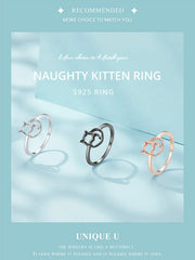 Sterling Silver Cute Cat Open Ring  3 Colors Adjustable Plated Platinum - PeticaDeals