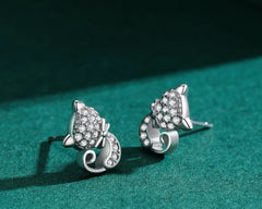 Sterling Silver Cute Cat Stud Earrings Charm Dazzling CZ Animal Earrings For Women Statement Fine Silver Jewelry - PeticaDeals