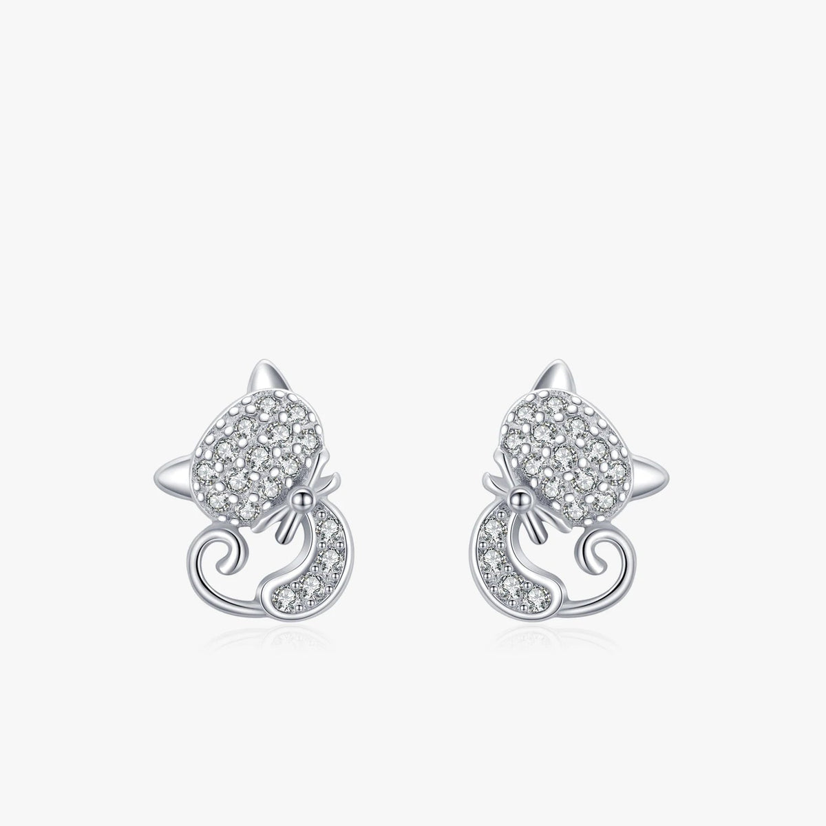 Sterling Silver Cute Cat Stud Earrings Charm Dazzling CZ Animal Earrings For Women Statement Fine Silver Jewelry - PeticaDeals