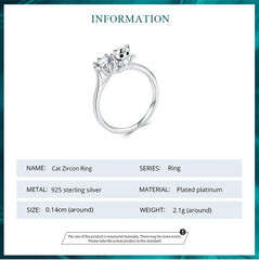 Sterling Silver Cute Cat Zircon Rings Plated Platinum For Women Fashion Ring Fine - PeticaDeals