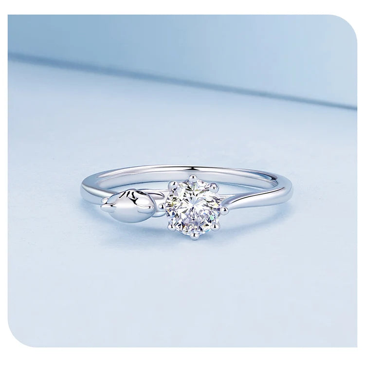 Sterling Silver Cute Cat Zircon Rings Plated Platinum For Women Fashion Ring Fine - PeticaDeals