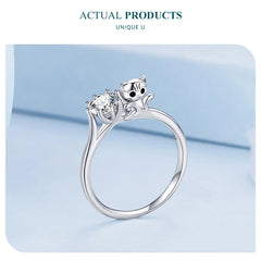 Sterling Silver Cute Cat Zircon Rings Plated Platinum For Women Fashion Ring Fine - PeticaDeals
