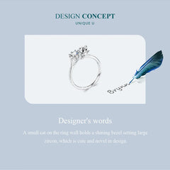 Sterling Silver Cute Cat Zircon Rings Plated Platinum For Women Fashion Ring Fine - PeticaDeals