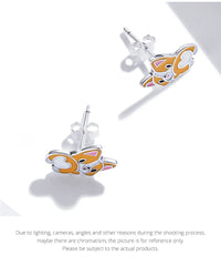 Sterling Silver Cute Corgi Open Ring Pet Animal Stud Earrings Enamel for Women - PeticaDeals