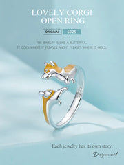 Sterling Silver Cute Corgi Open Ring Pet Animal Stud Earrings Enamel for Women - PeticaDeals