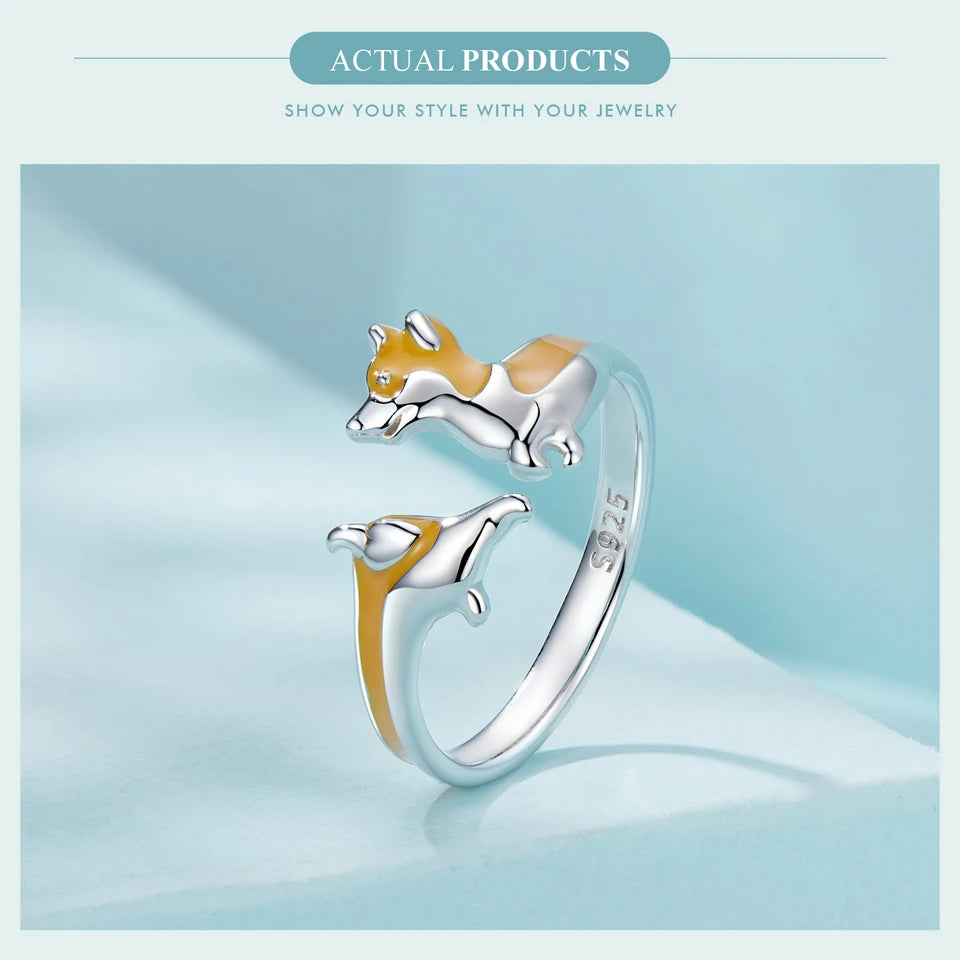 Sterling Silver Cute Corgi Open Ring Pet Animal Stud Earrings Enamel for Women - PeticaDeals