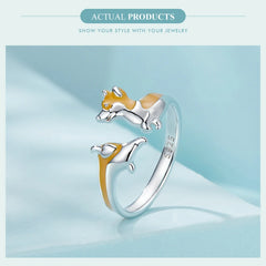 Sterling Silver Cute Corgi Open Ring Pet Animal Stud Earrings Enamel for Women - PeticaDeals