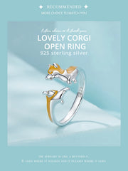 Sterling Silver Cute Corgi Open Ring Pet Animal Stud Earrings Enamel for Women - PeticaDeals