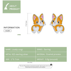 Sterling Silver Cute Corgi Open Ring Pet Animal Stud Earrings Enamel for Women - PeticaDeals