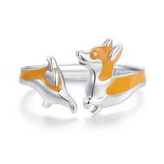Sterling Silver Cute Corgi Open Ring Pet Animal Stud Earrings Enamel for Women - PeticaDeals