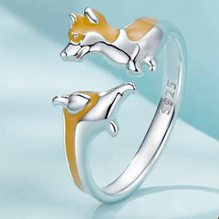 Sterling Silver Cute Corgi Open Ring Pet Animal Stud Earrings Enamel for Women - PeticaDeals