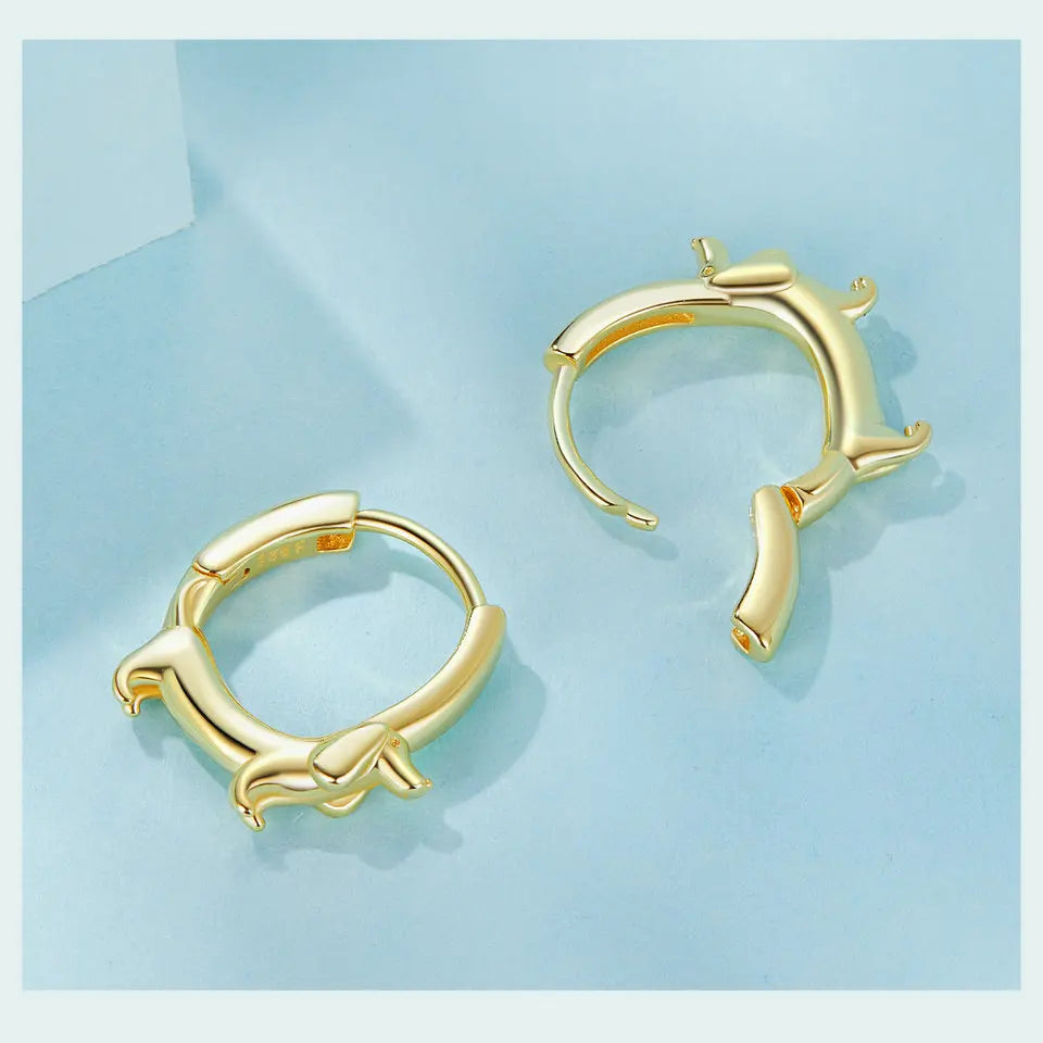 Sterling Silver Cute Dachshund Cat Hoop Earrings for Women - PeticaDeals