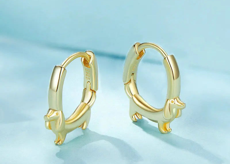Sterling Silver Cute Dachshund Cat Hoop Earrings for Women - PeticaDeals