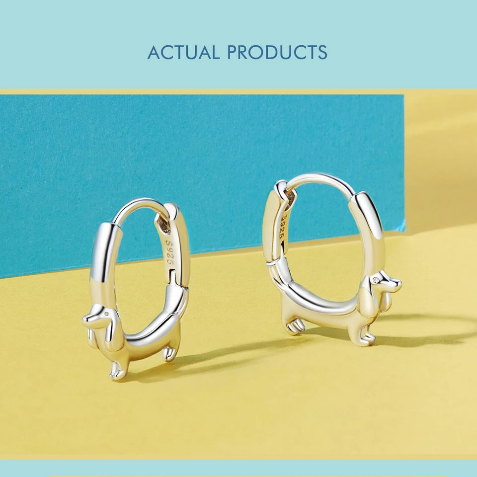 Sterling Silver Cute Dachshund Cat Hoop Earrings for Women - PeticaDeals
