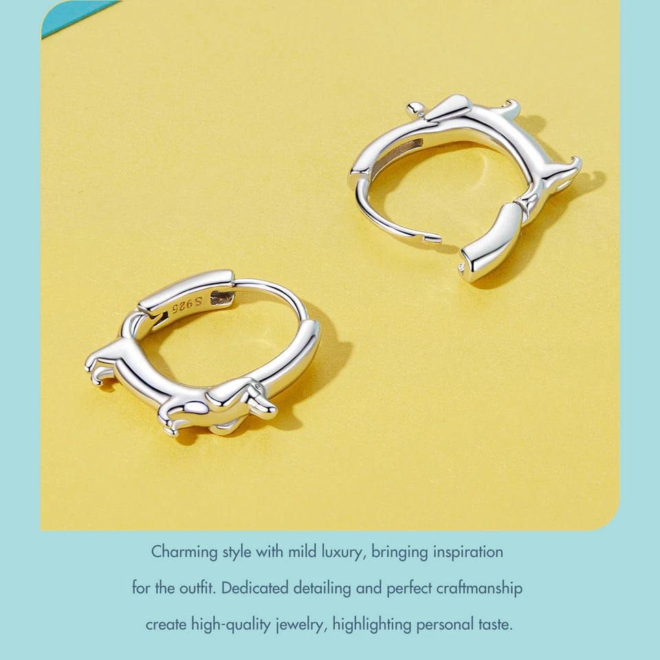Sterling Silver Cute Dachshund Cat Hoop Earrings for Women - PeticaDeals