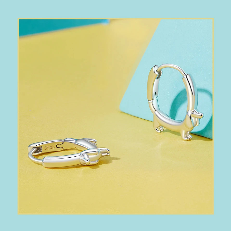 Sterling Silver Cute Dachshund Cat Hoop Earrings for Women - PeticaDeals