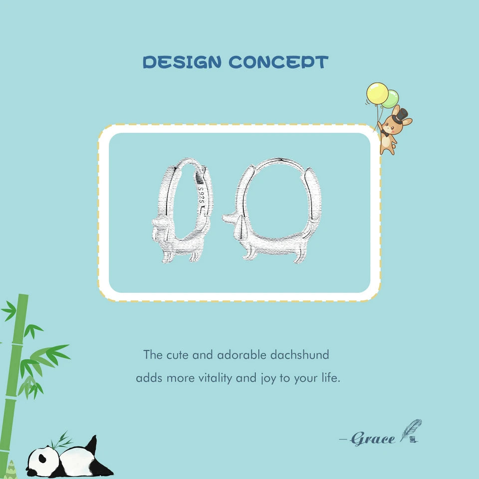 Sterling Silver Cute Dachshund Cat Hoop Earrings for Women - PeticaDeals
