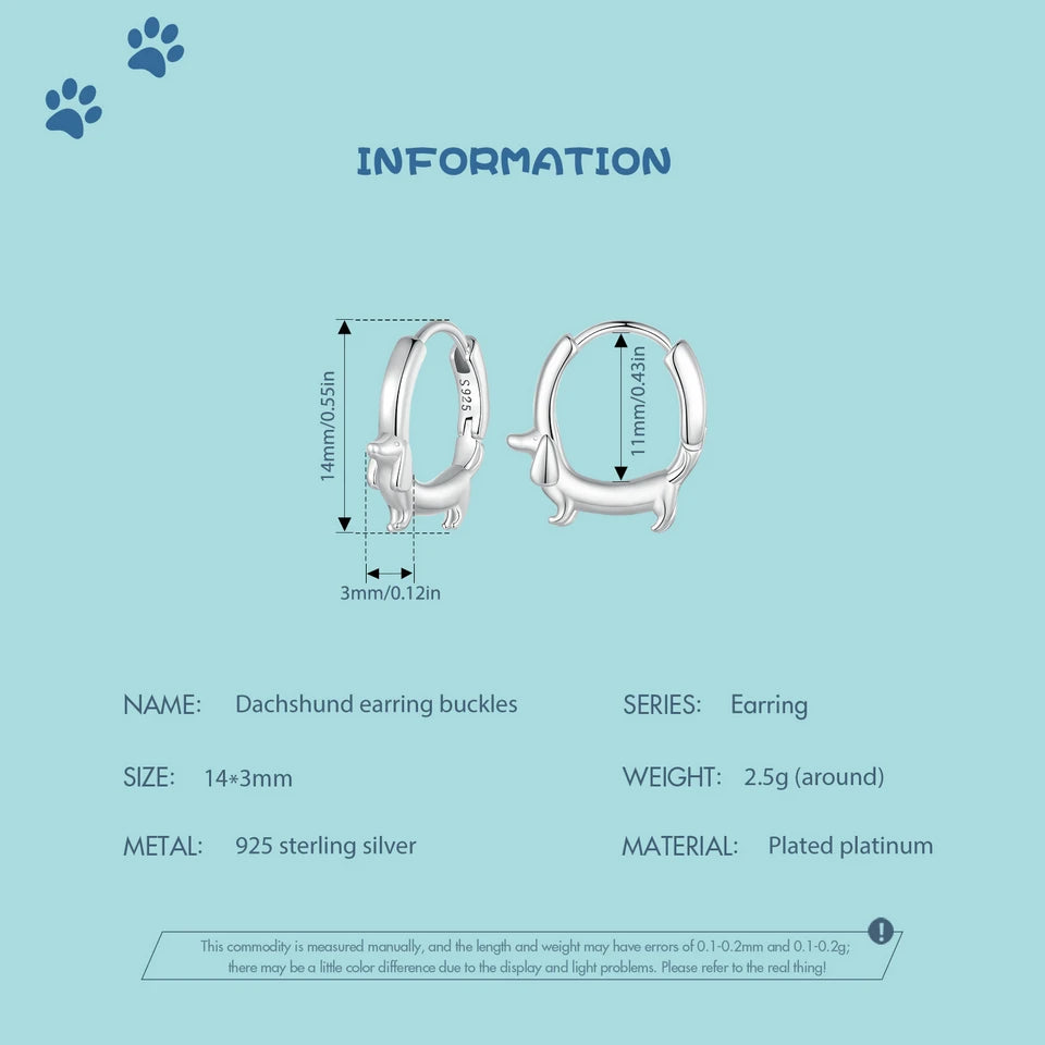 Sterling Silver Cute Dachshund Cat Hoop Earrings for Women - PeticaDeals