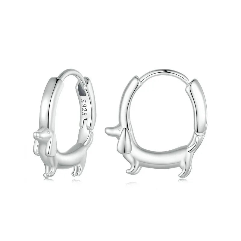 Sterling Silver Cute Dachshund Cat Hoop Earrings for Women - PeticaDeals