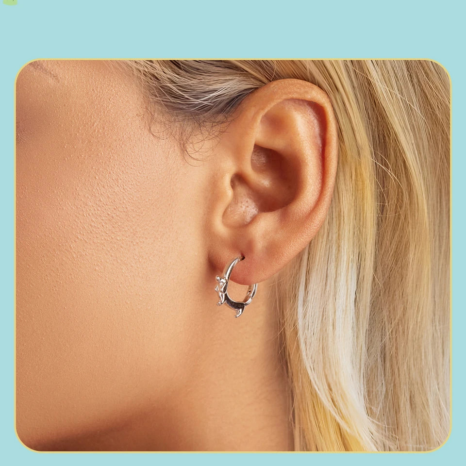 Sterling Silver Cute Dachshund Cat Hoop Earrings for Women - PeticaDeals