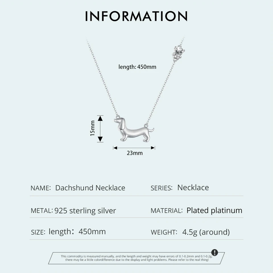 Sterling Silver Cute Dachshund Dog Pendant Necklace S925 Animal Pet Paw Zircon Links Necklace - PeticaDeals