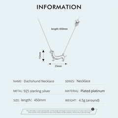 Sterling Silver Cute Dachshund Dog Pendant Necklace S925 Animal Pet Paw Zircon Links Necklace - PeticaDeals
