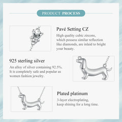 Sterling Silver Cute Dachshund Dog Pendant Necklace S925 Animal Pet Paw Zircon Links Necklace - PeticaDeals