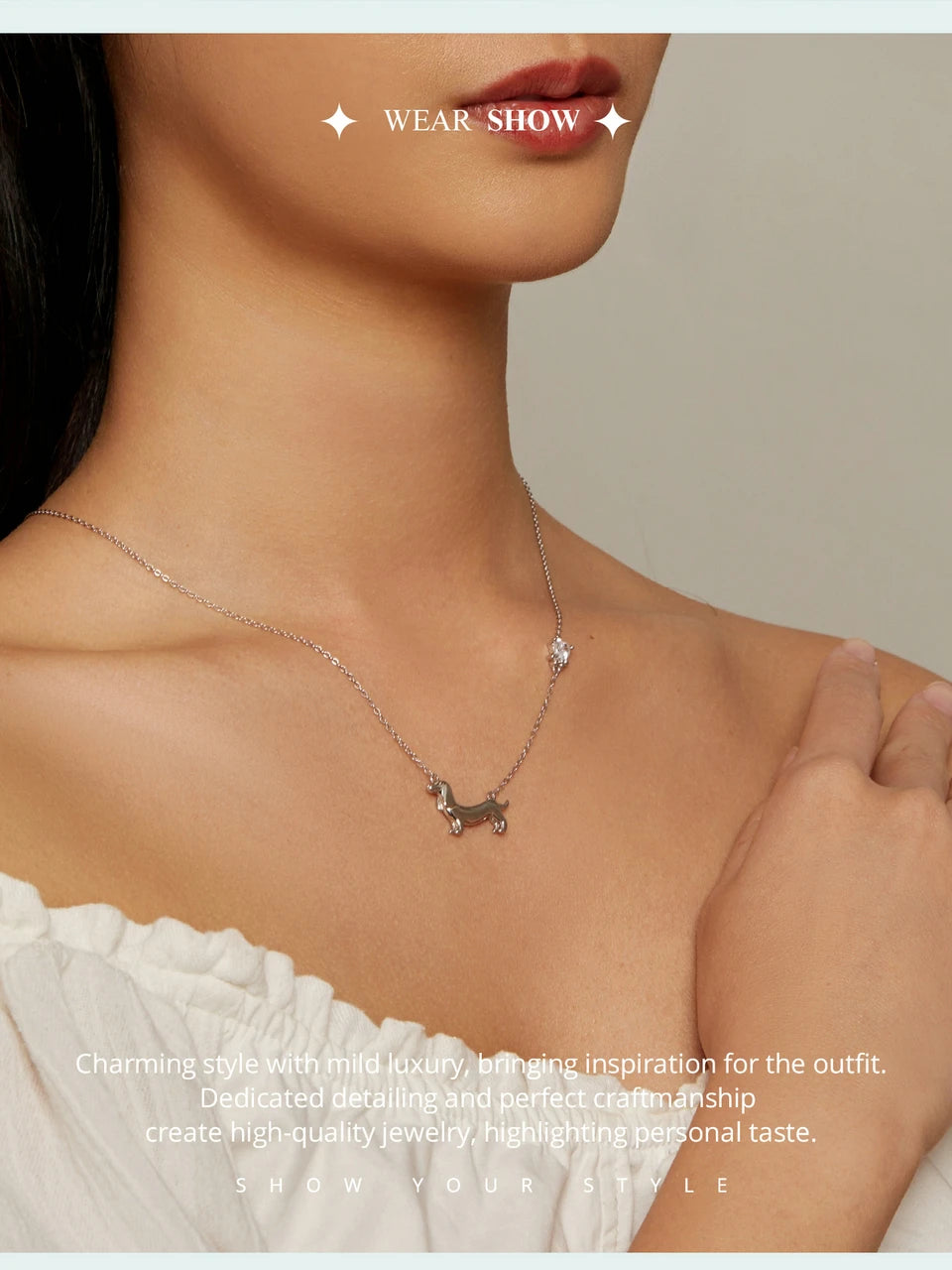 Sterling Silver Cute Dachshund Dog Pendant Necklace S925 Animal Pet Paw Zircon Links Necklace - PeticaDeals