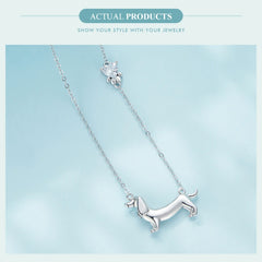 Sterling Silver Cute Dachshund Dog Pendant Necklace S925 Animal Pet Paw Zircon Links Necklace - PeticaDeals