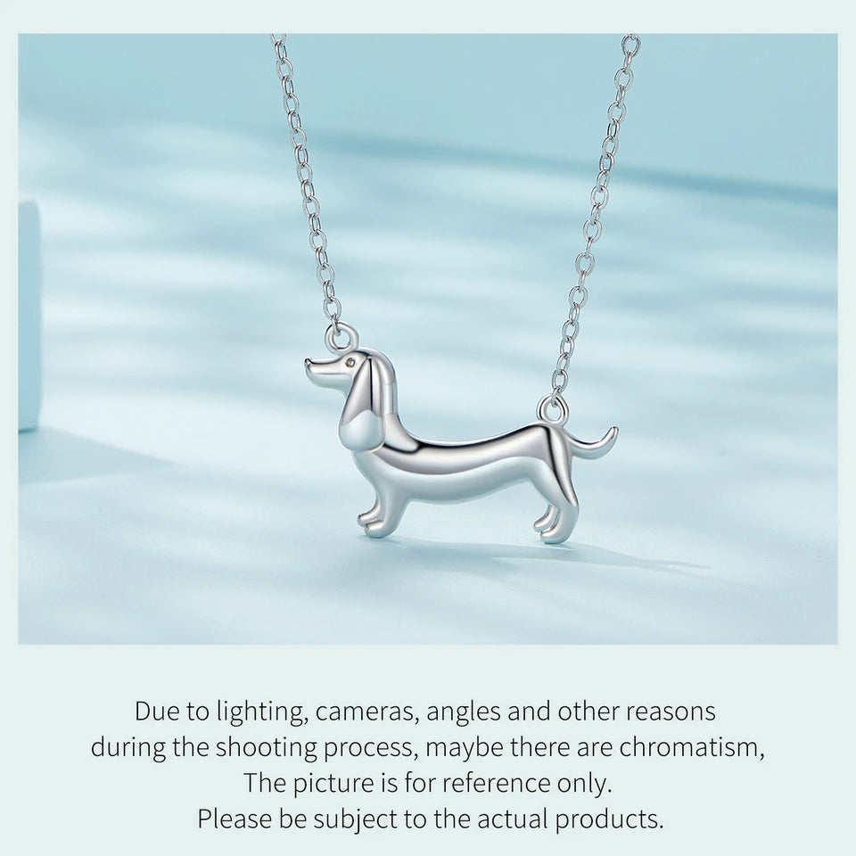 Sterling Silver Cute Dachshund Dog Pendant Necklace S925 Animal Pet Paw Zircon Links Necklace - PeticaDeals