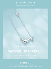 Sterling Silver Cute Dachshund Dog Pendant Necklace S925 Animal Pet Paw Zircon Links Necklace - PeticaDeals