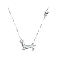 Sterling Silver Cute Dachshund Dog Pendant Necklace S925 Animal Pet Paw Zircon Links Necklace - PeticaDeals