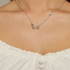 Sterling Silver Cute Dachshund Dog Pendant Necklace S925 Animal Pet Paw Zircon Links Necklace - PeticaDeals