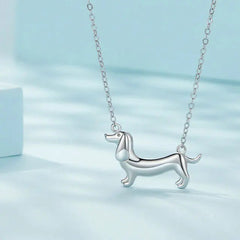 Sterling Silver Cute Dachshund Dog Pendant Necklace S925 Animal Pet Paw Zircon Links Necklace - PeticaDeals