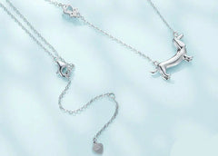 Sterling Silver Cute Dachshund Dog Pendant Necklace S925 Animal Pet Paw Zircon Links Necklace - PeticaDeals