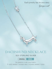 Sterling Silver Cute Dachshund Dog Pendant Necklace S925 Animal Pet Paw Zircon Links Necklace - PeticaDeals