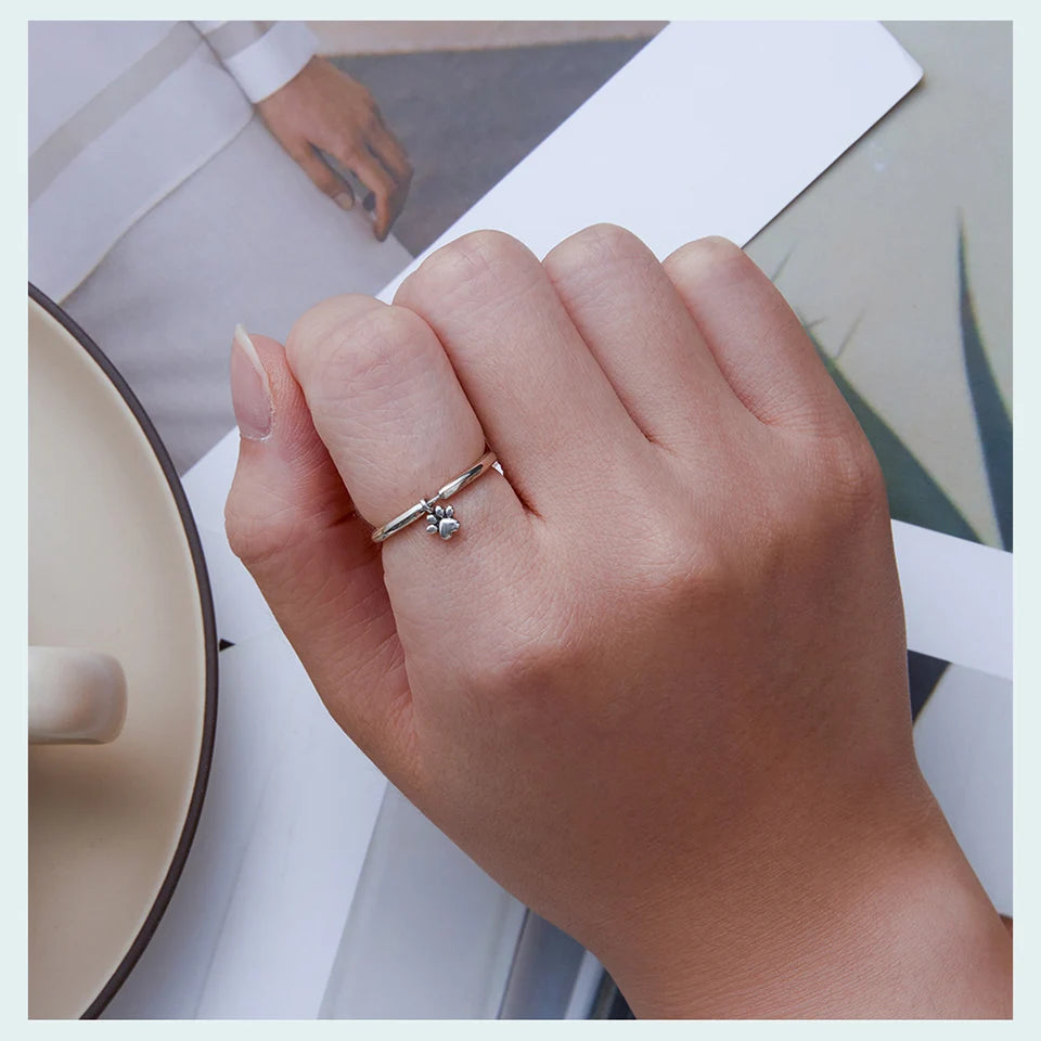 Sterling Silver Cute Dogs Claw Link Ring Pet Animal Rings For Women Fine Jewelry - PeticaDeals