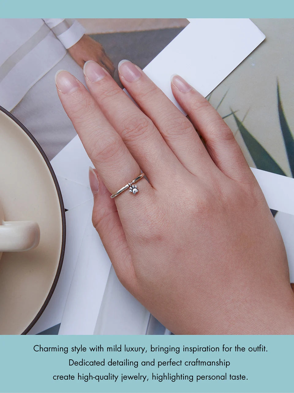 Sterling Silver Cute Dogs Claw Link Ring Pet Animal Rings For Women Fine Jewelry - PeticaDeals