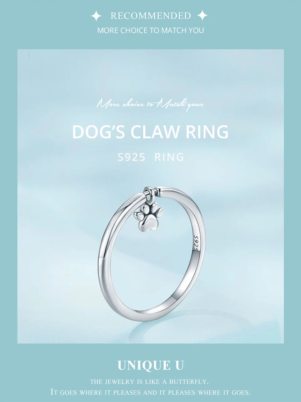 Sterling Silver Cute Dogs Claw Link Ring Pet Animal Rings For Women Fine Jewelry - PeticaDeals