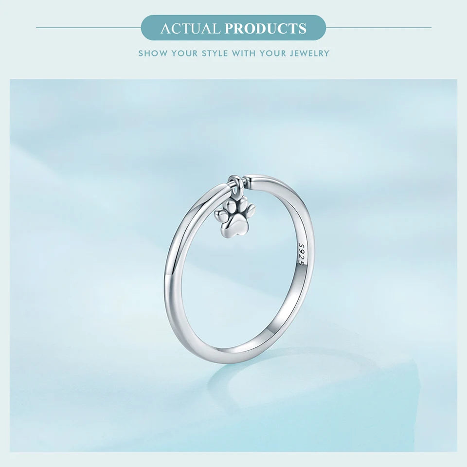 Sterling Silver Cute Dogs Claw Link Ring Pet Animal Rings For Women Fine Jewelry - PeticaDeals