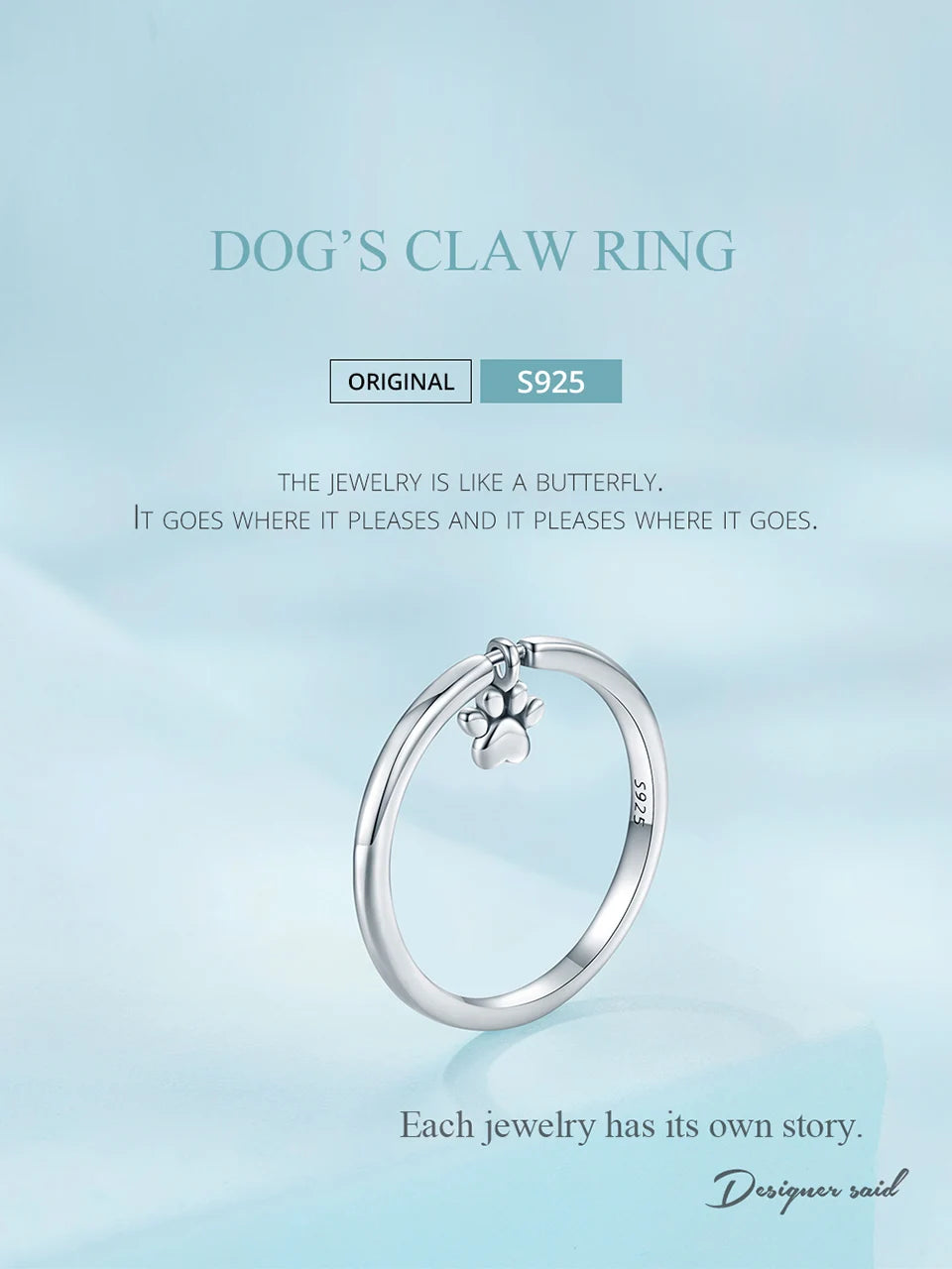 Sterling Silver Cute Dogs Claw Link Ring Pet Animal Rings For Women Fine Jewelry - PeticaDeals